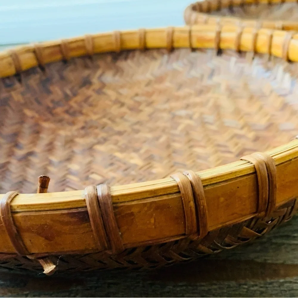Round rattan set of 3 trays